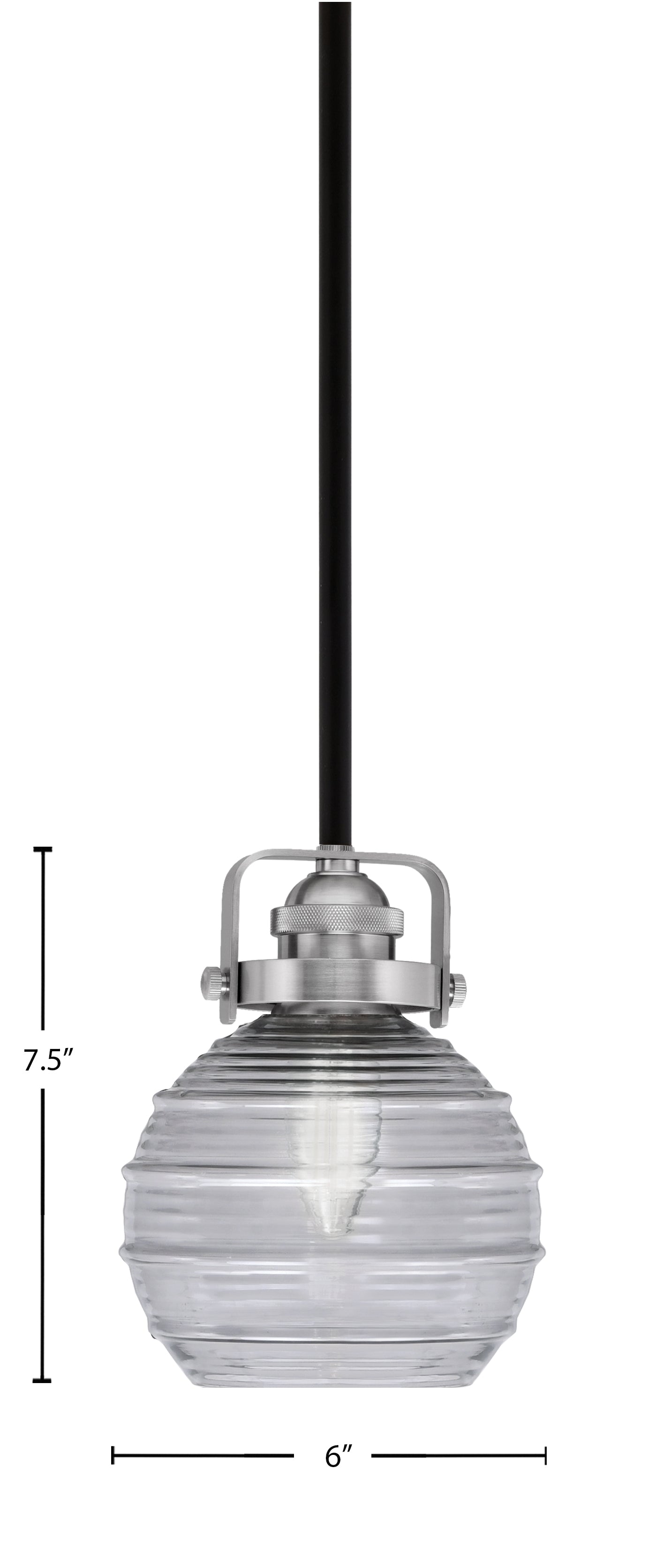Easton One Light Mini Pendant in Matte Black & Brushed Nickel with 6" Smoke Ribbed Shade