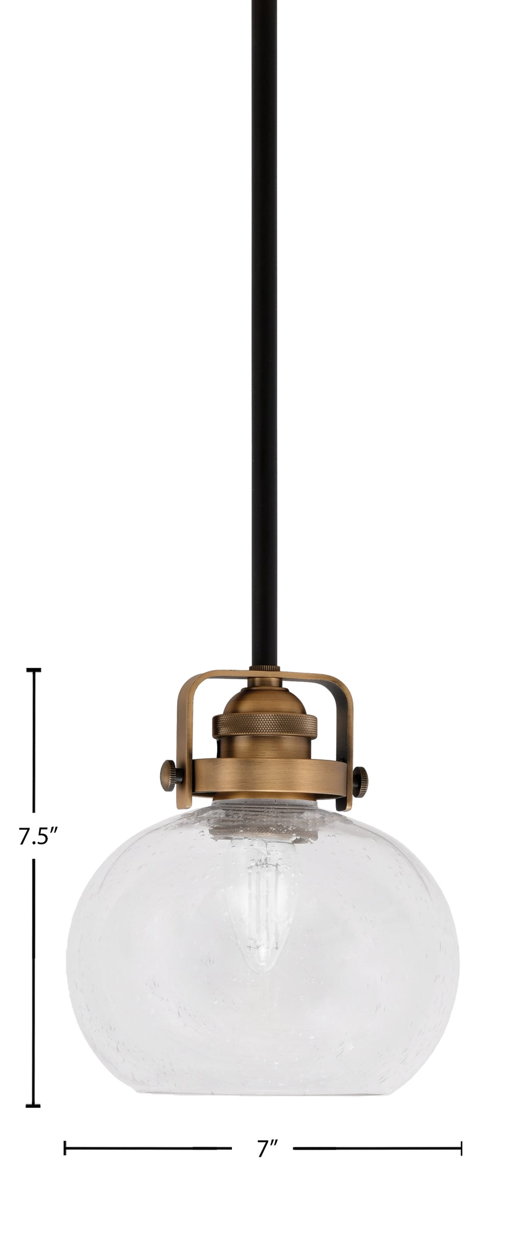 Easton One Light Mini Pendant in Matte Black & Brass with 7" Clear Bubble Shade