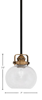 Easton One Light Mini Pendant in Matte Black & Brass with 7" Clear Bubble Shade