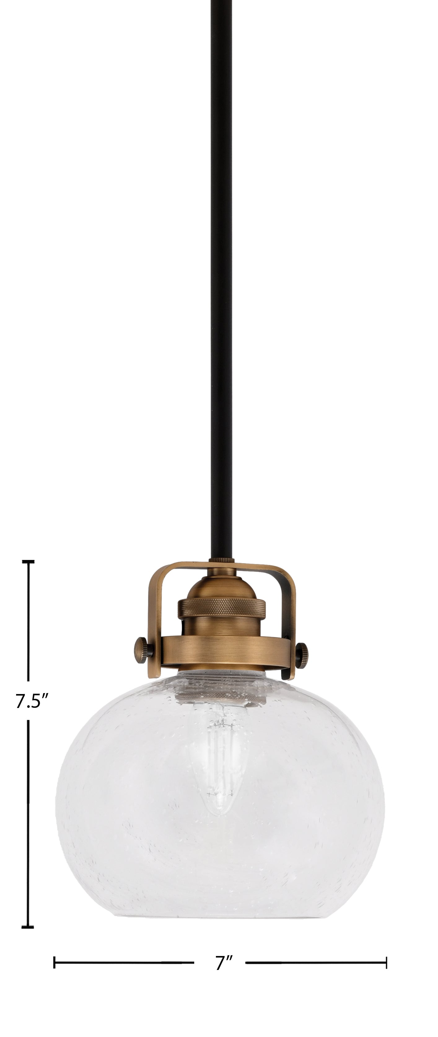 Easton One Light Mini Pendant in Matte Black & Brass with 7" Clear Bubble Shade
