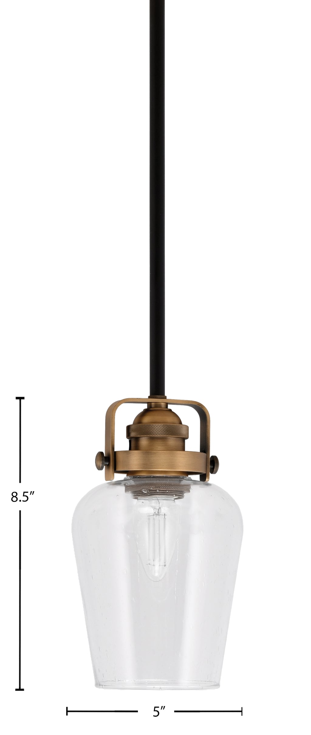 Easton One Light Mini Pendant in Matte Black & Brass with 5" Clear Bubble Shade