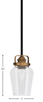 Easton One Light Mini Pendant in Matte Black & Brass with 5" Clear Bubble Shade