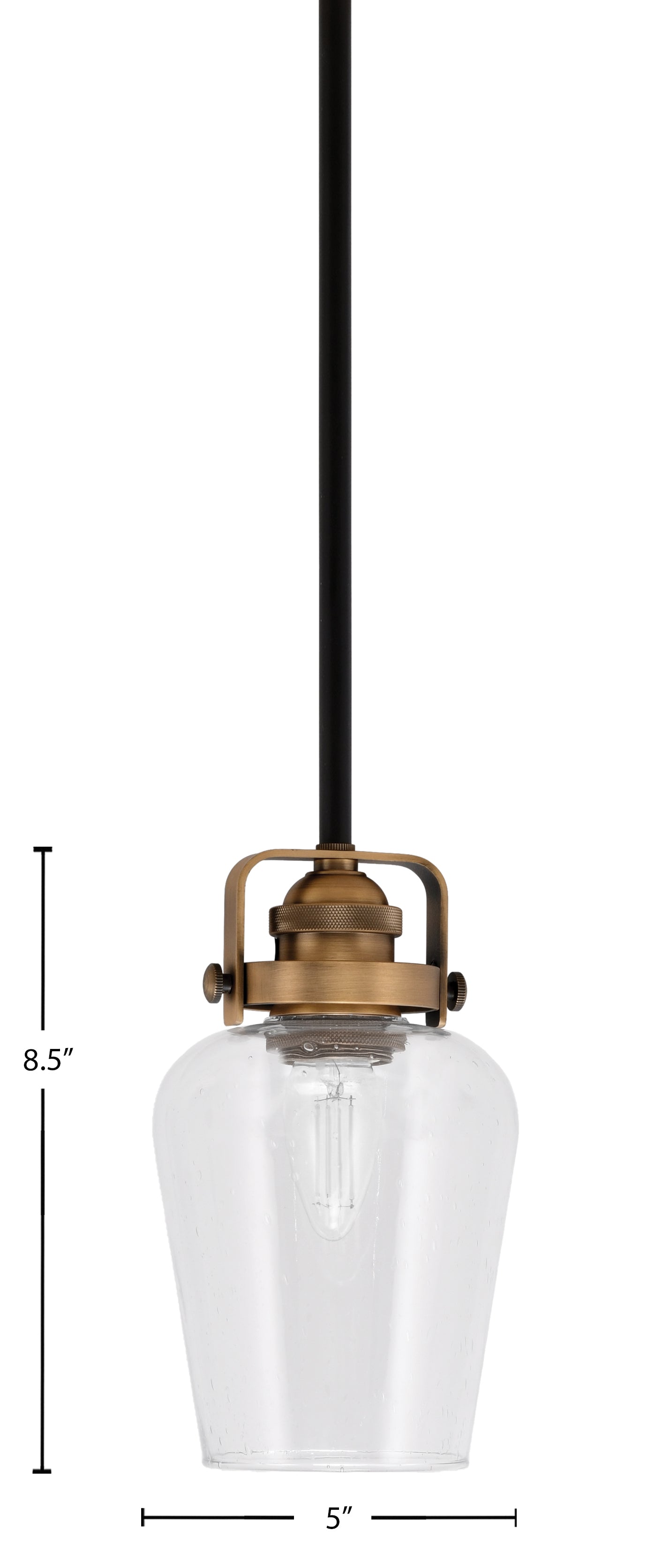 Easton One Light Mini Pendant in Matte Black & Brass with 5" Clear Bubble Shade