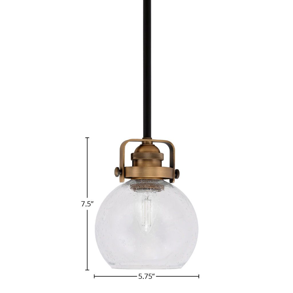 Easton One Light Mini Pendant in Matte Black & Brass with 75" Clear Bubble Shade