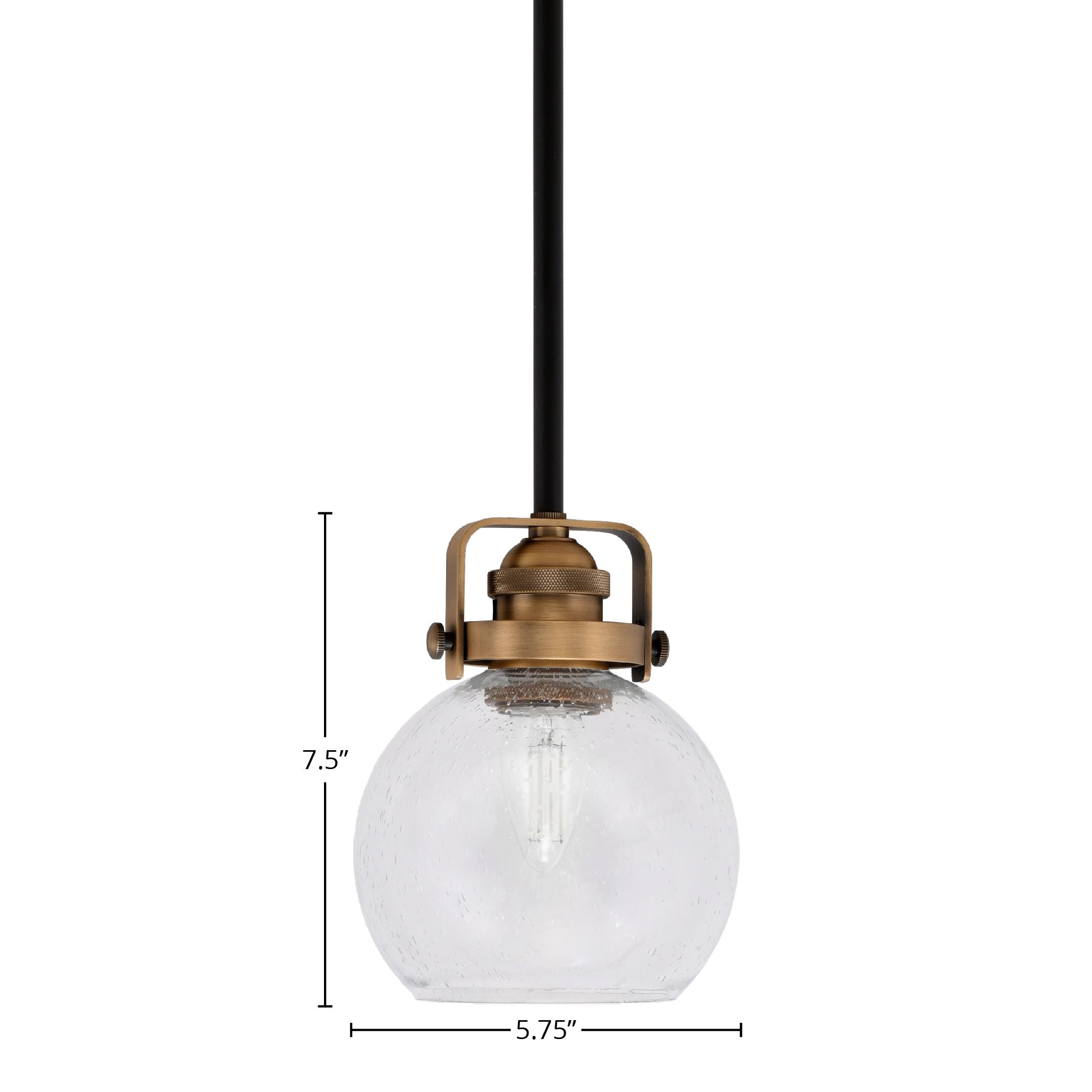 Easton One Light Mini Pendant in Matte Black & Brass with 75" Clear Bubble Shade