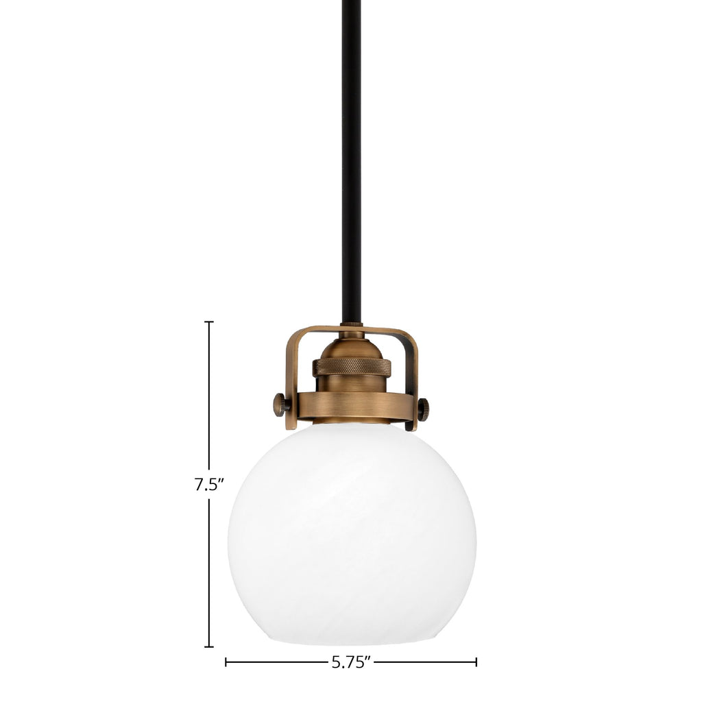 Easton One Light Mini Pendant in Matte Black & Brass with 75" White Marble Shade