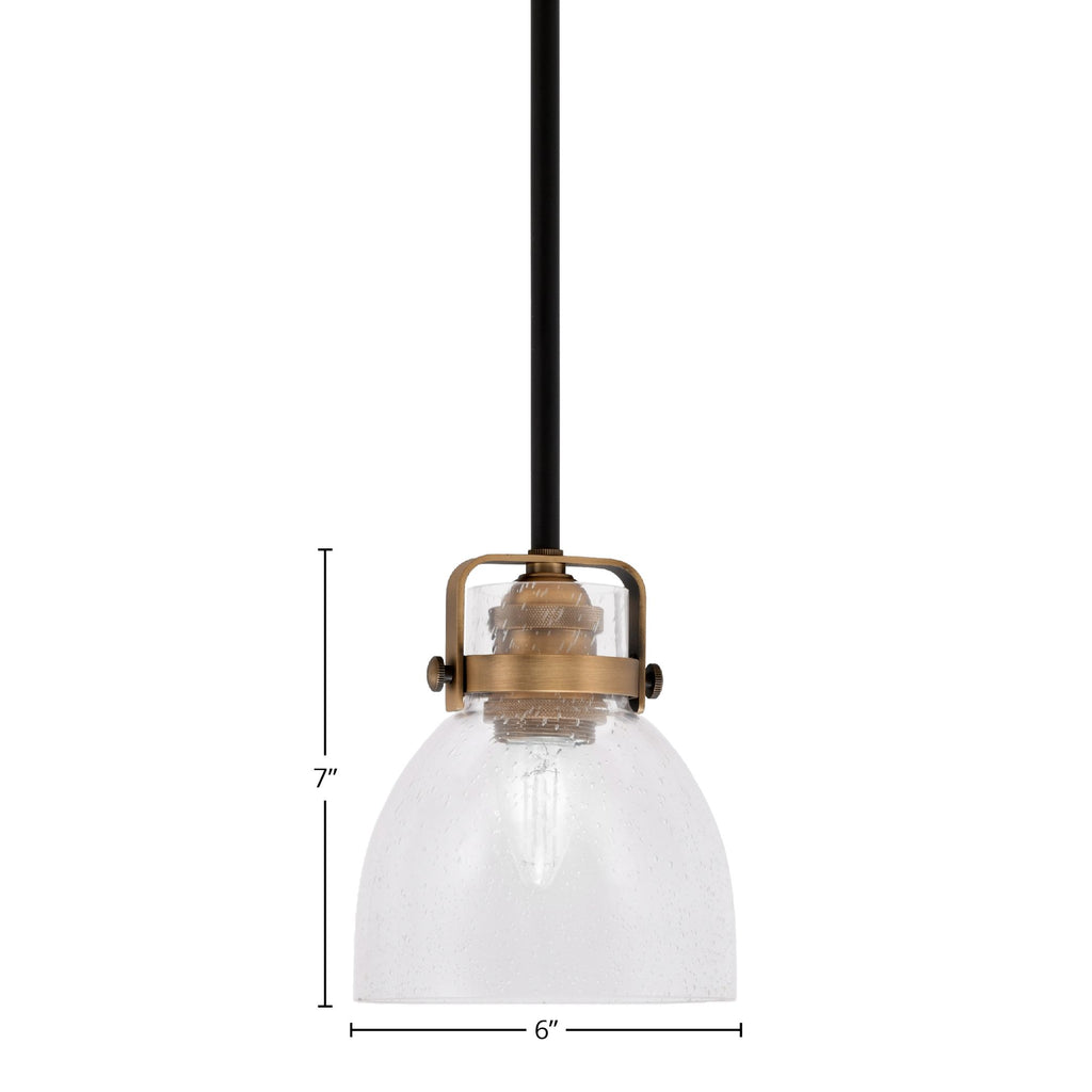 Easton One Light Mini Pendant in Matte Black & Brass with 6" Clear Bubble Shade
