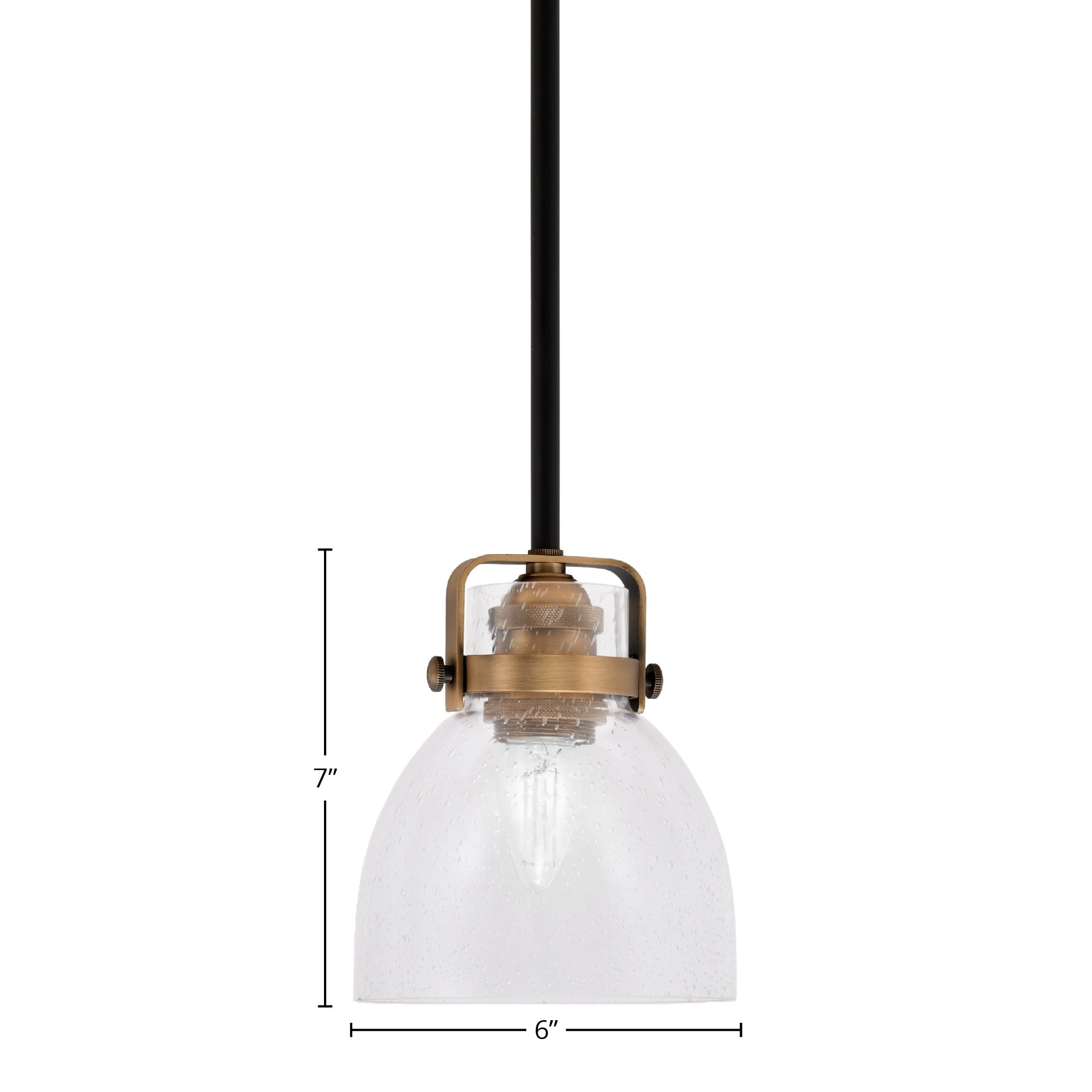 Easton One Light Mini Pendant in Matte Black & Brass with 6" Clear Bubble Shade