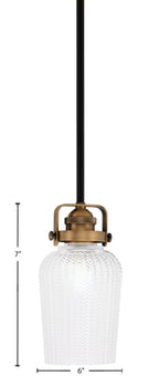 Easton One Light Mini Pendant in Matte Black & Brass with 5" Clear Textured Shade