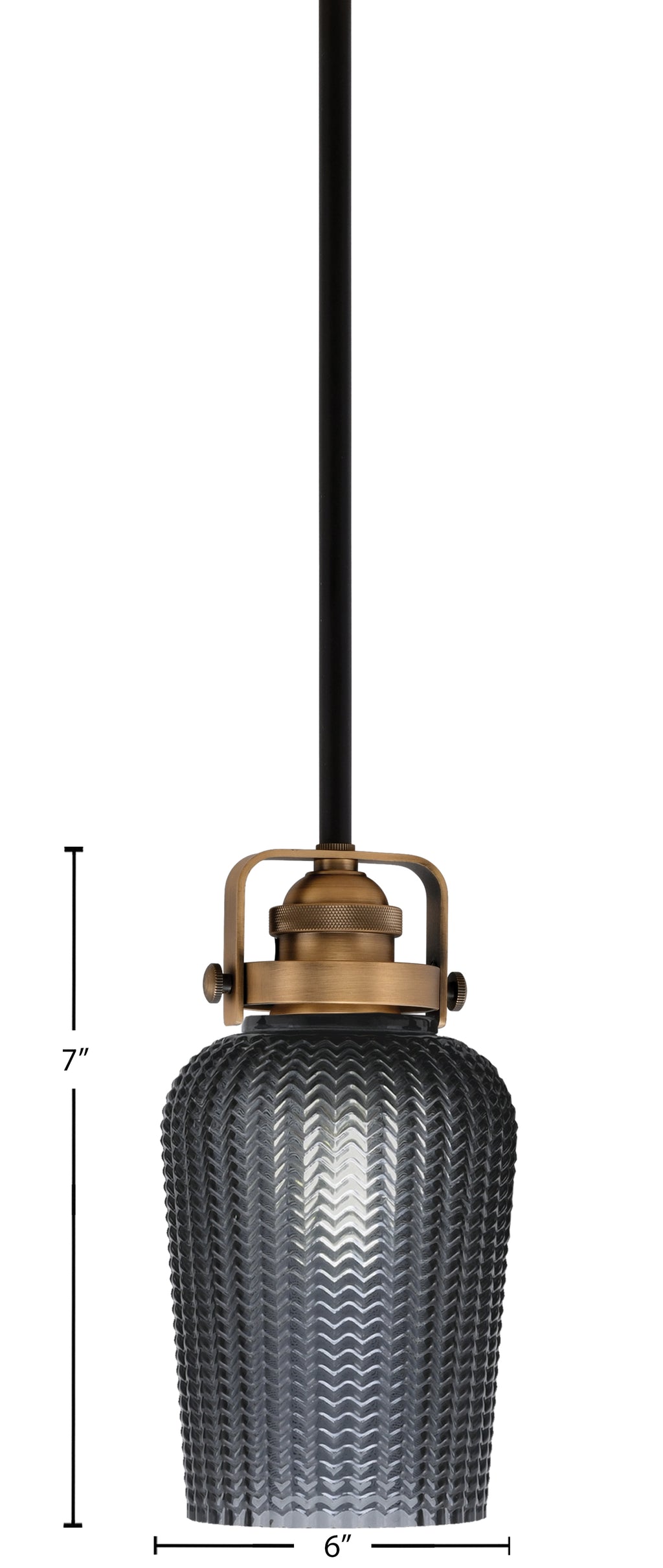 Easton One Light Mini Pendant in Matte Black & Brass with 5" Smoke Textured Shade