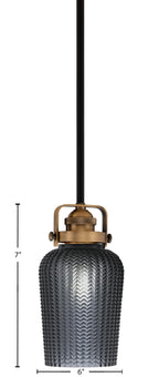 Easton One Light Mini Pendant in Matte Black & Brass with 5" Smoke Textured Shade