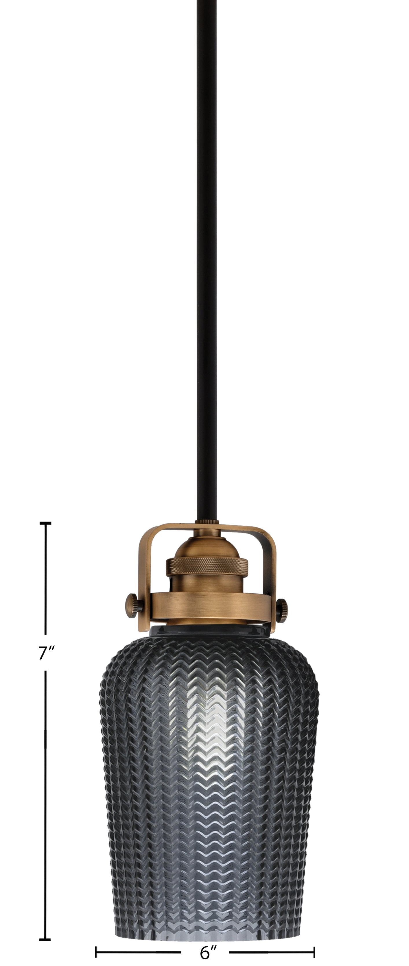 Easton One Light Mini Pendant in Matte Black & Brass with 5" Smoke Textured Shade