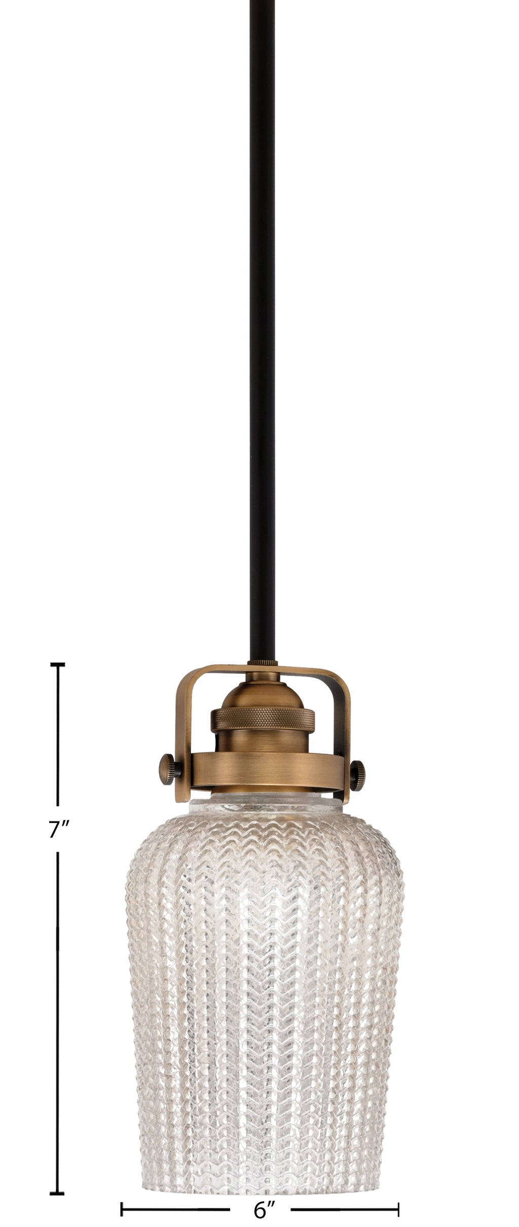 Easton One Light Mini Pendant in Matte Black & Brass with 5" Silver Textured Shade