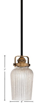 Easton One Light Mini Pendant in Matte Black & Brass with 5" Silver Textured Shade
