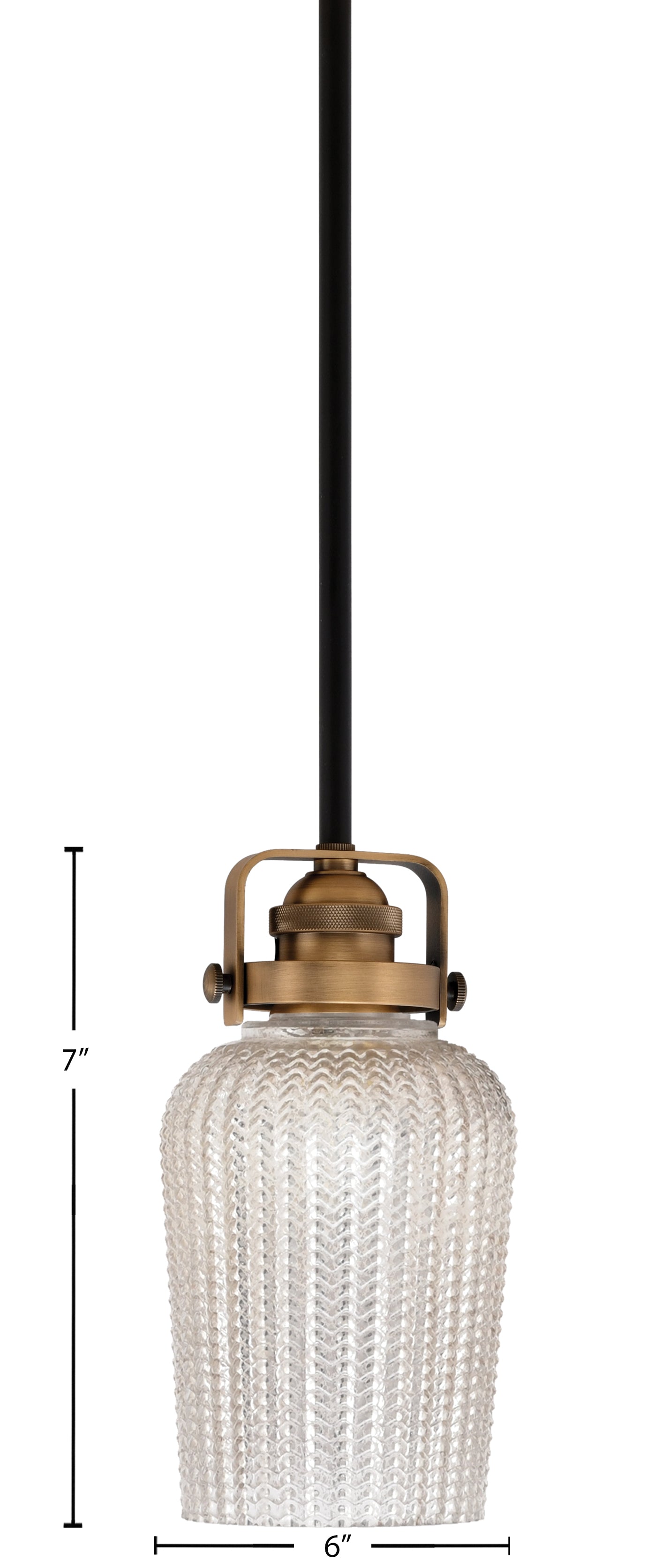 Easton One Light Mini Pendant in Matte Black & Brass with 5" Silver Textured Shade