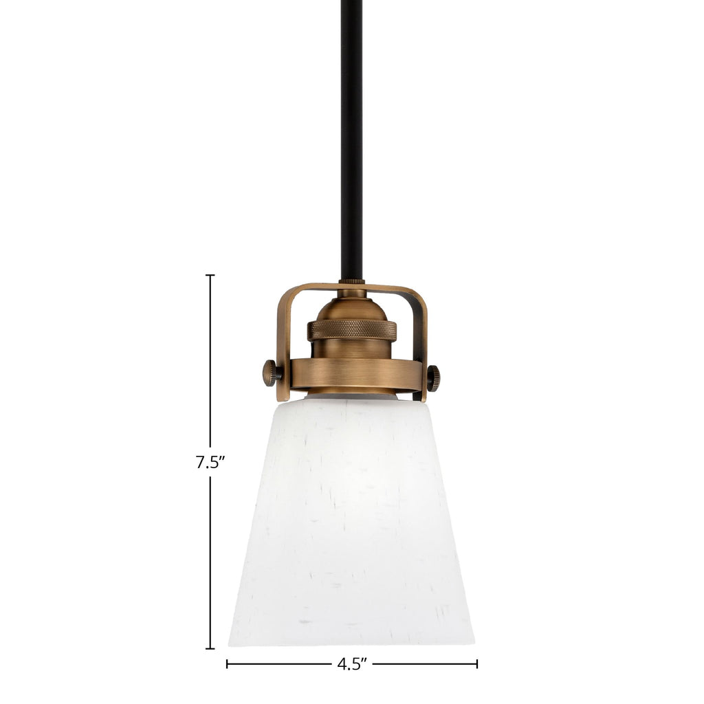 Easton One Light Mini Pendant in Matte Black & Brass with 4.5" Square White Muslin Shade