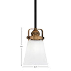 Easton One Light Mini Pendant in Matte Black & Brass with 4.5" Square White Muslin Shade