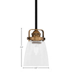 Easton One Light Mini Pendant in Matte Black & Brass with 4.5" Square Clear Bubble Shade