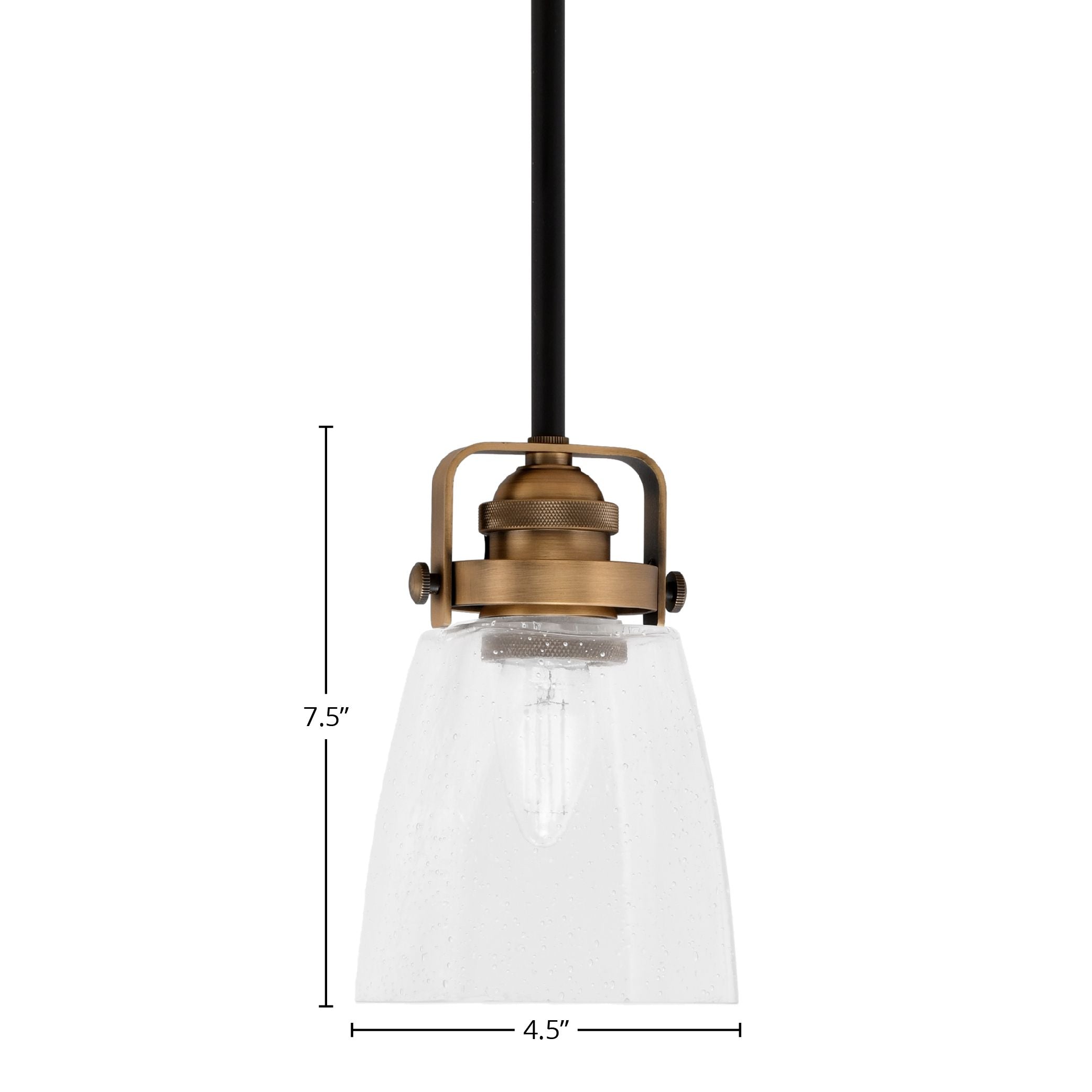 Easton One Light Mini Pendant in Matte Black & Brass with 4.5" Square Clear Bubble Shade