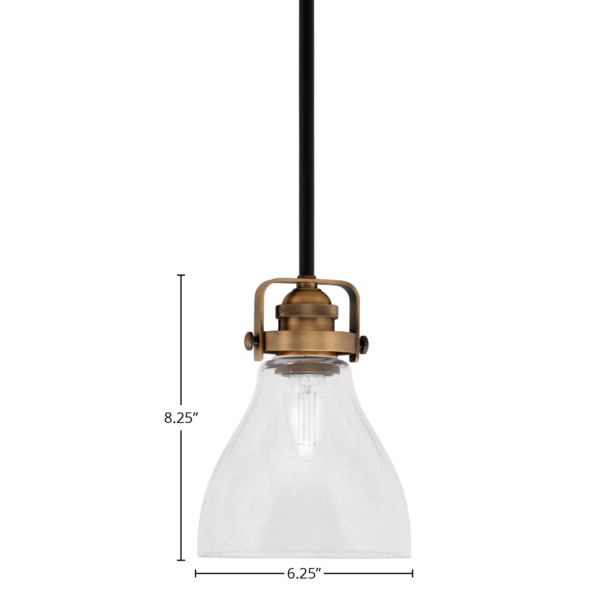 Easton One Light Mini Pendant in Matte Black & Brass with 25" Clear Bubble Shade