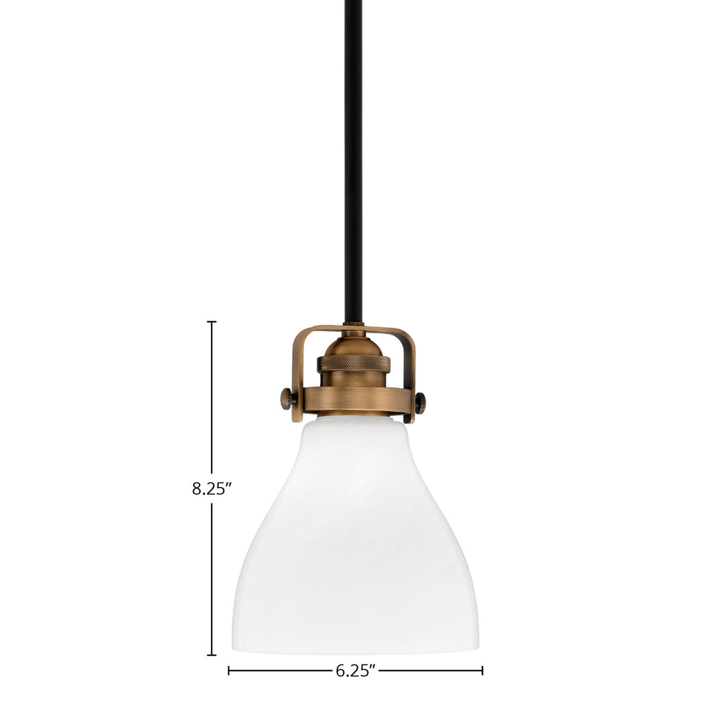Easton One Light Mini Pendant in Matte Black & Brass with 25" White Marble Shade