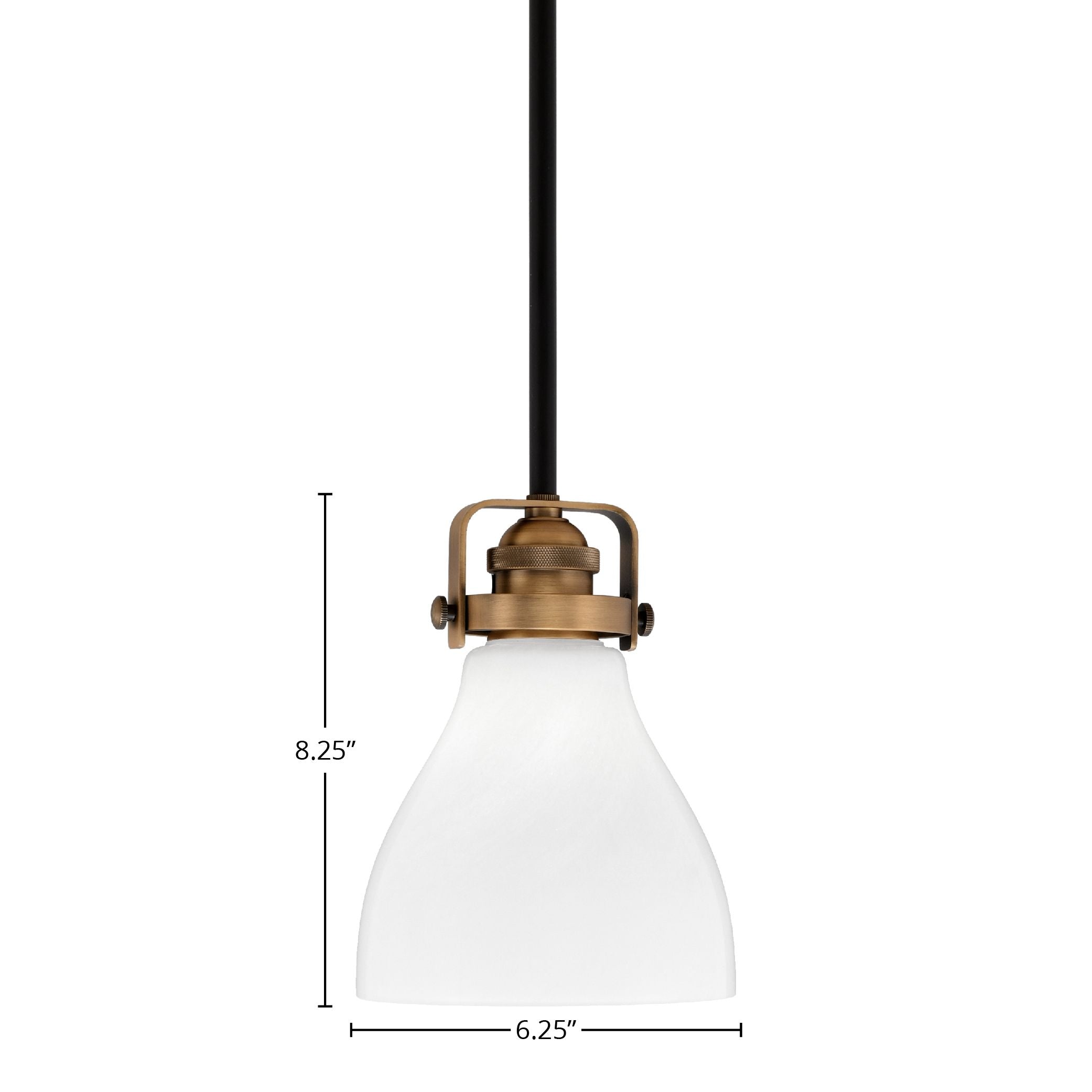 Easton One Light Mini Pendant in Matte Black & Brass with 25" White Marble Shade