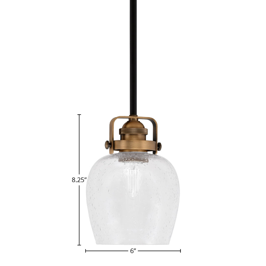 Easton One Light Mini Pendant in Matte Black & Brass with 6" Clear Bubble Shade