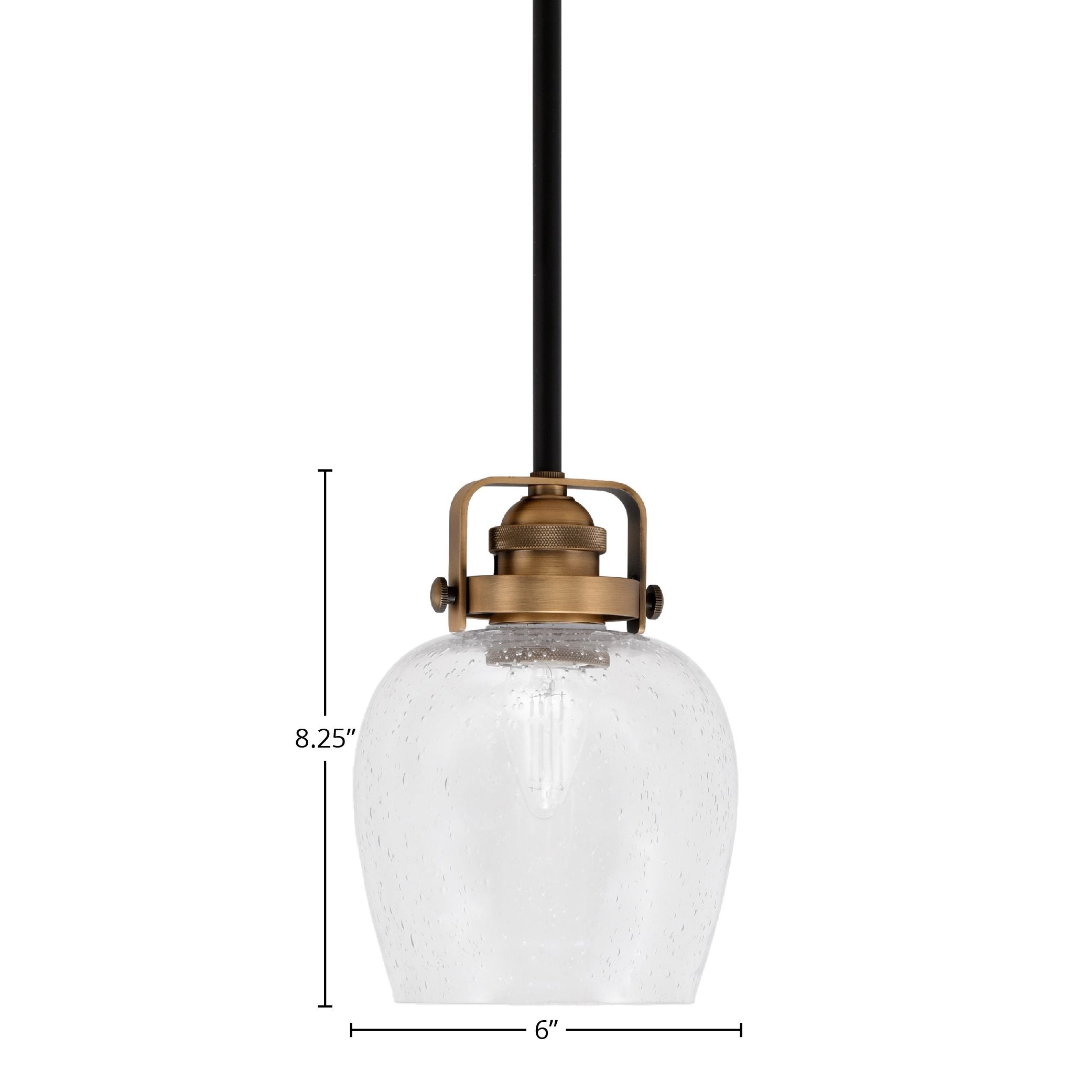 Easton One Light Mini Pendant in Matte Black & Brass with 6" Clear Bubble Shade