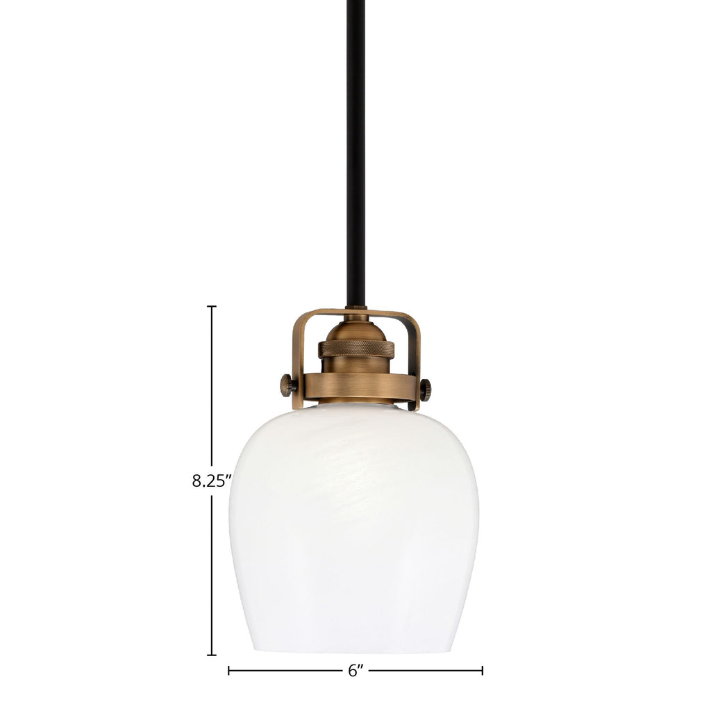 Easton One Light Mini Pendant in Matte Black & Brass with 6" White Marble Shade