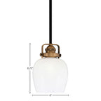 Easton One Light Mini Pendant in Matte Black & Brass with 6" White Marble Shade