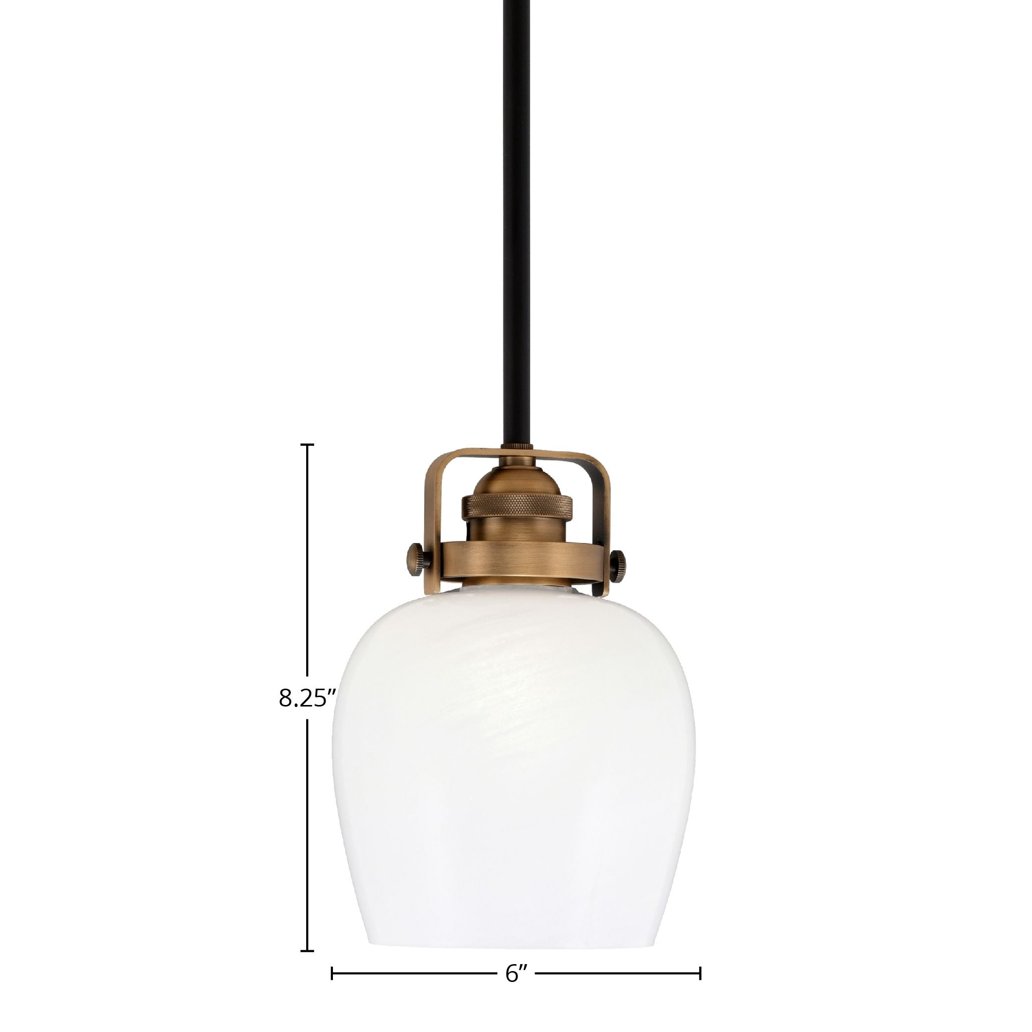 Easton One Light Mini Pendant in Matte Black & Brass with 6" White Marble Shade