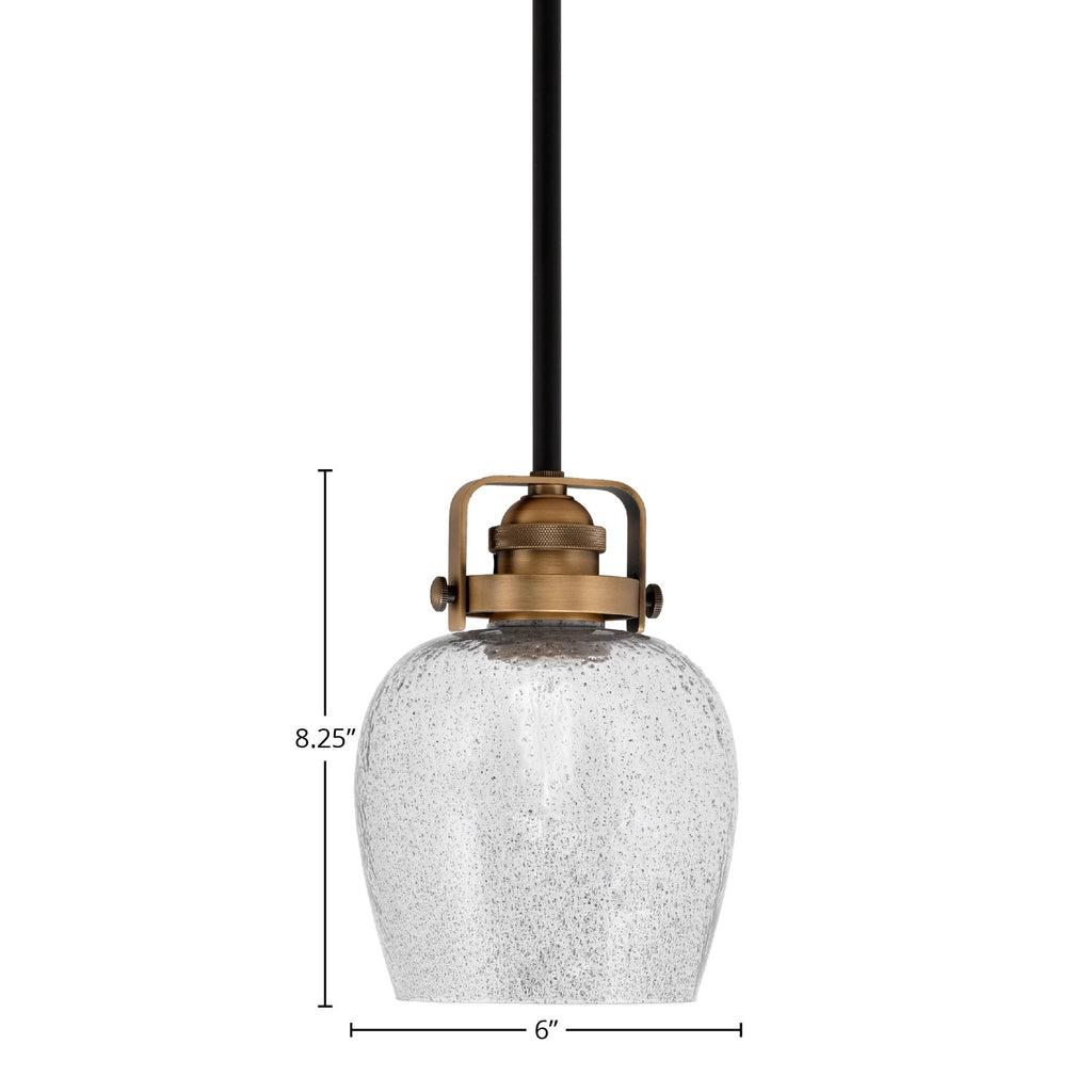 Easton One Light Mini Pendant in Matte Black & Brass with 6" Smoke Bubble Shade