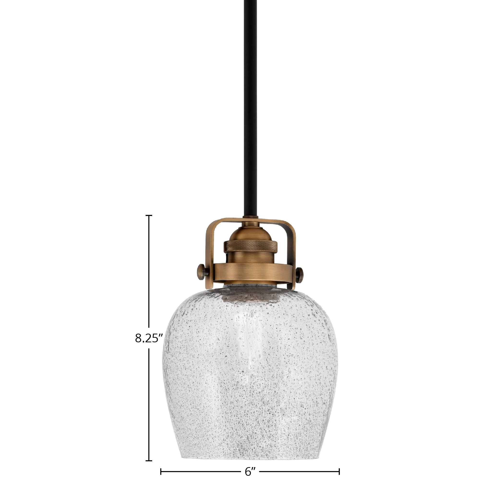 Easton One Light Mini Pendant in Matte Black & Brass with 6" Smoke Bubble Shade
