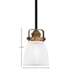 Easton One Light Mini Pendant in Matte Black & Brass with 5" Clear Ribbed Shade