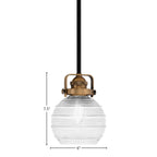 Easton One Light Mini Pendant in Matte Black & Brass with 6" Clear Ribbed Shade