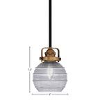 Easton One Light Mini Pendant in Matte Black & Brass with 6" Smoke Ribbed Shade