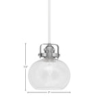 Easton One Light Mini Pendant in White & Brushed Nickel with 7" Clear Bubble Shade