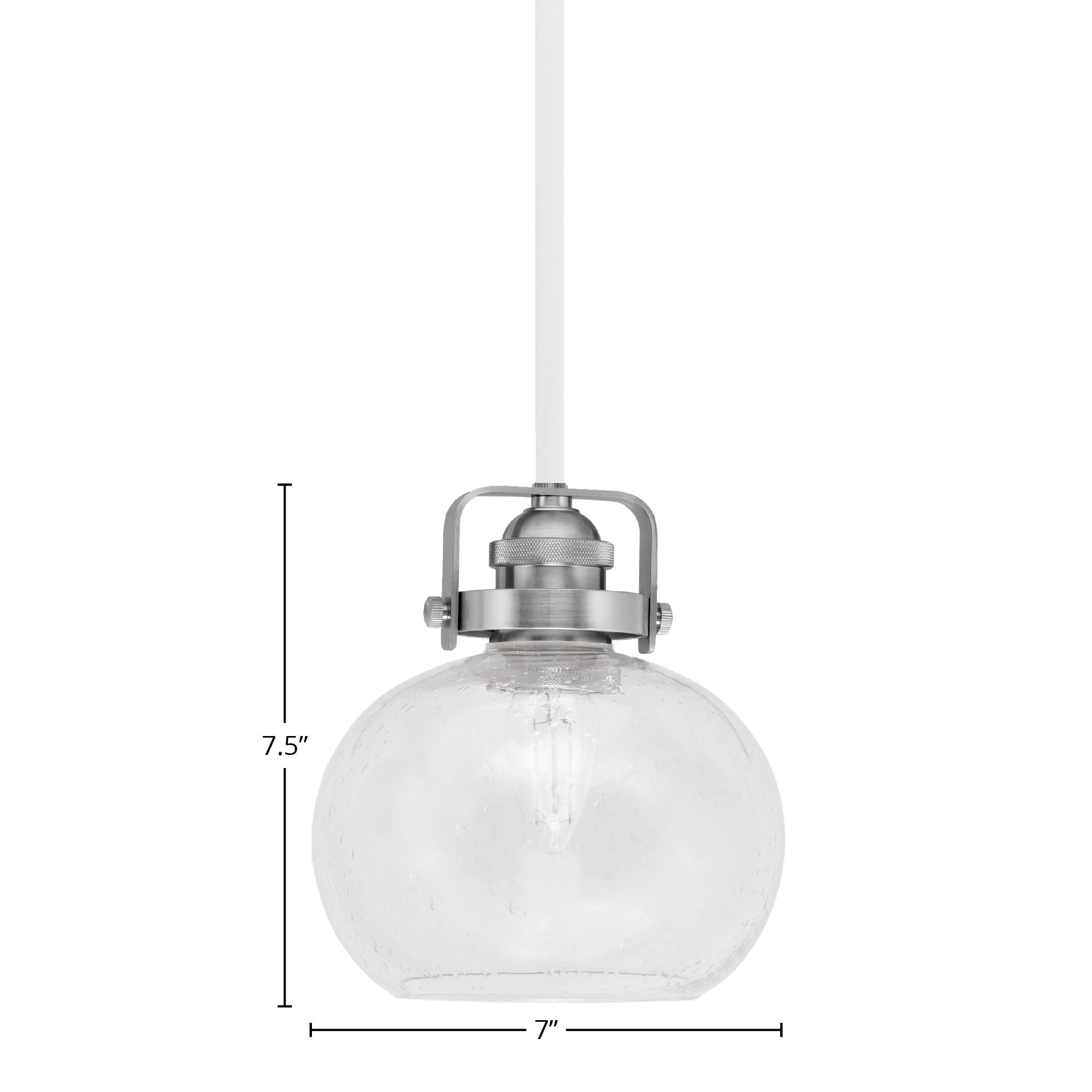 Easton One Light Mini Pendant in White & Brushed Nickel with 7" Clear Bubble Shade