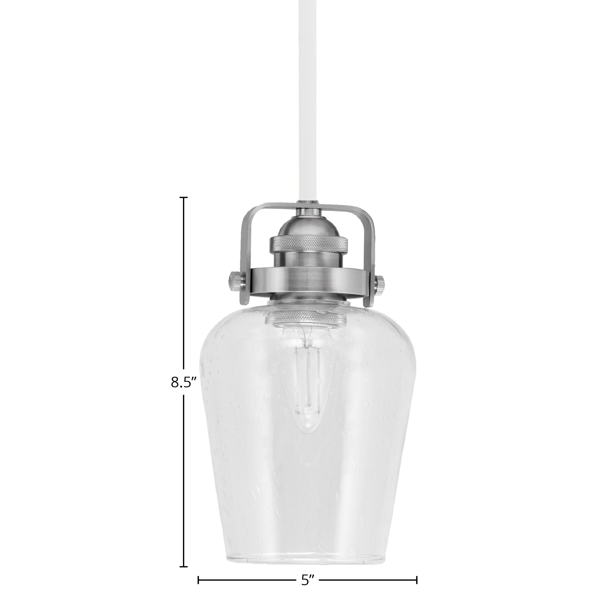 Easton One Light Mini Pendant in White & Brushed Nickel with 5" Clear Bubble Shade