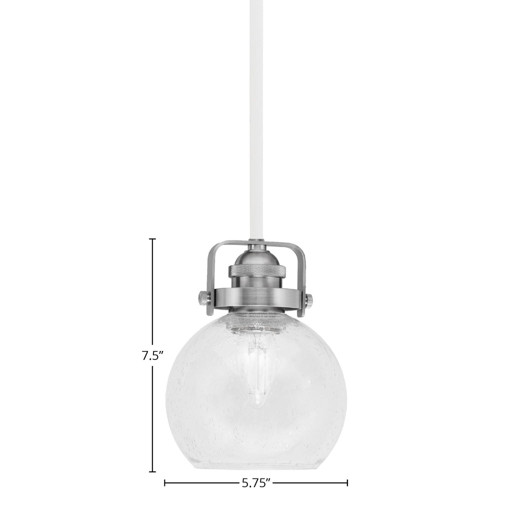 Easton One Light Mini Pendant in White & Brushed Nickel with 75" Clear Bubble Shade