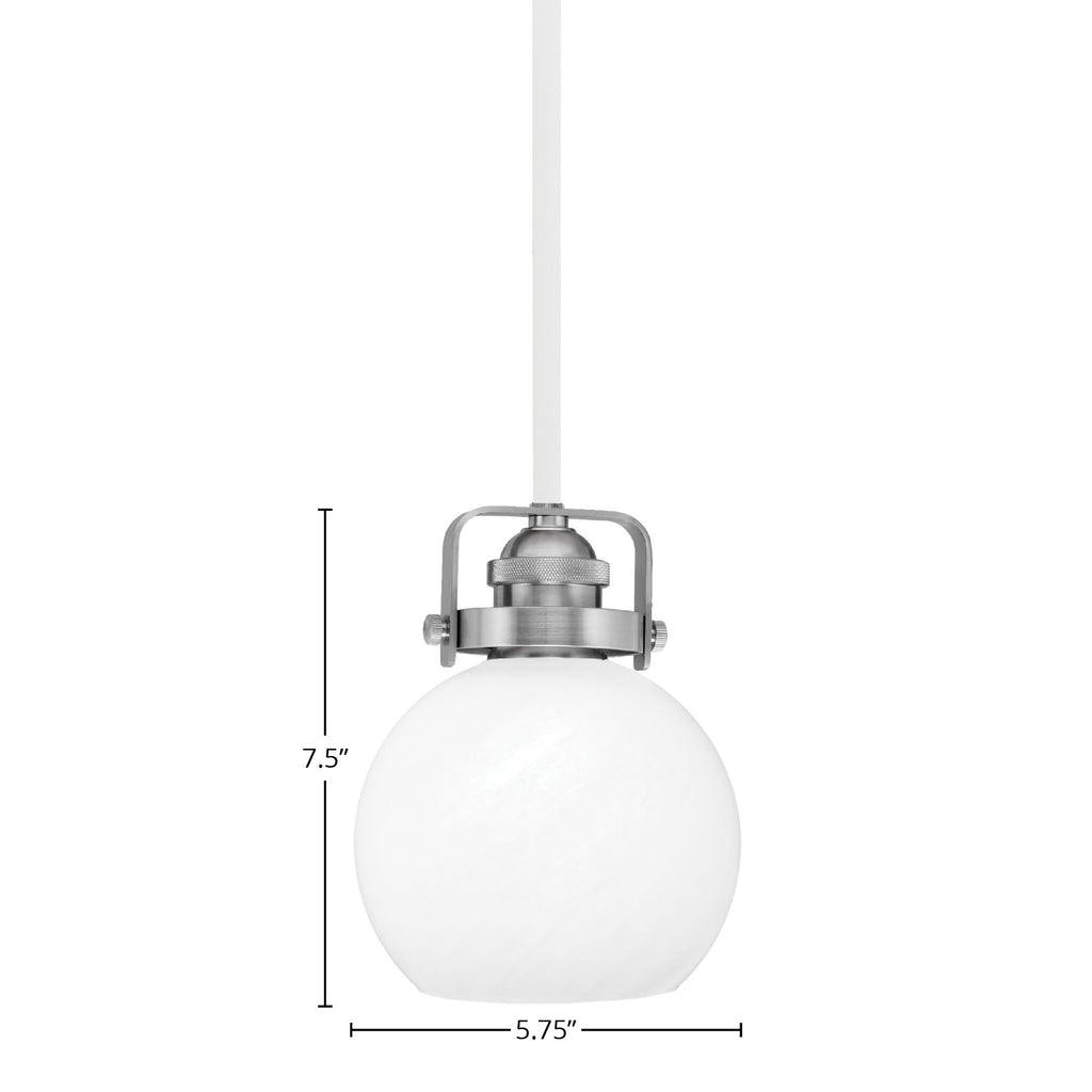 Easton One Light Mini Pendant in White & Brushed Nickel with 75" White Marble Shade