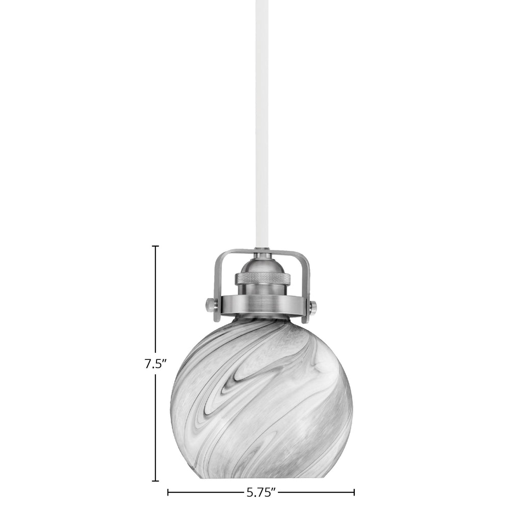 Easton One Light Mini Pendant in White & Brushed Nickel with 75" Onyx Swirl Shade