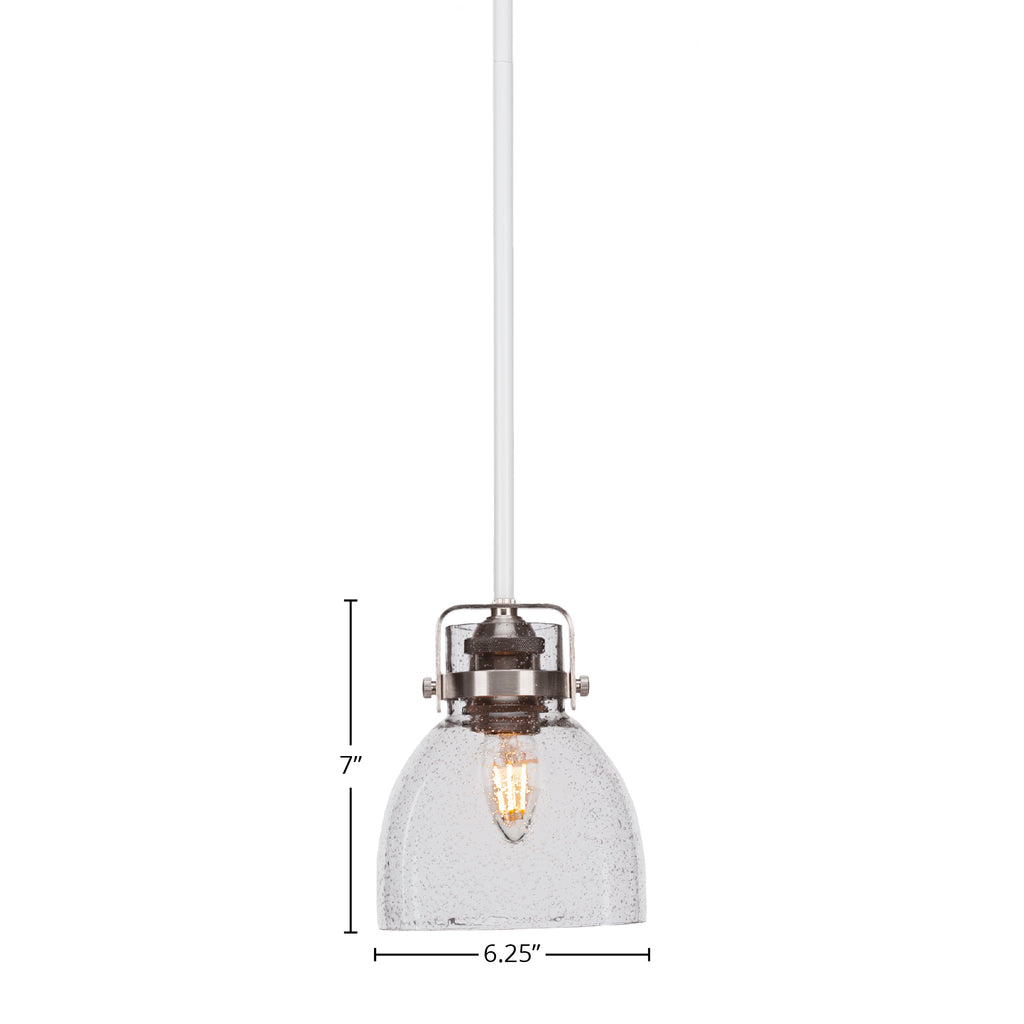 Easton One Light Mini Pendant in White & Brushed Nickel with 6" Clear Bubble Shade
