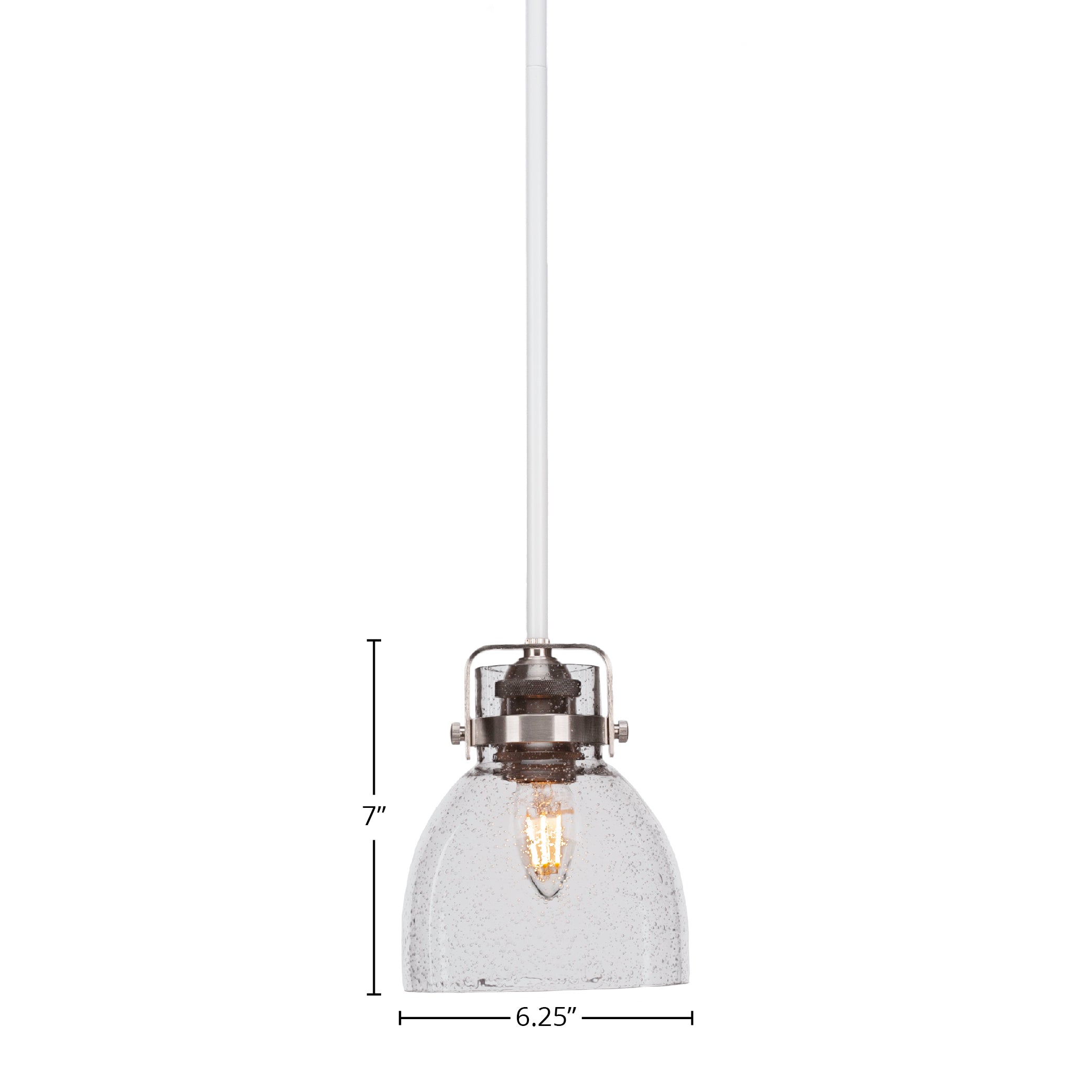 Easton One Light Mini Pendant in White & Brushed Nickel with 6" Clear Bubble Shade