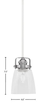 Easton One Light Mini Pendant in White & Brushed Nickel with 4.5" Square Clear Bubble Shade