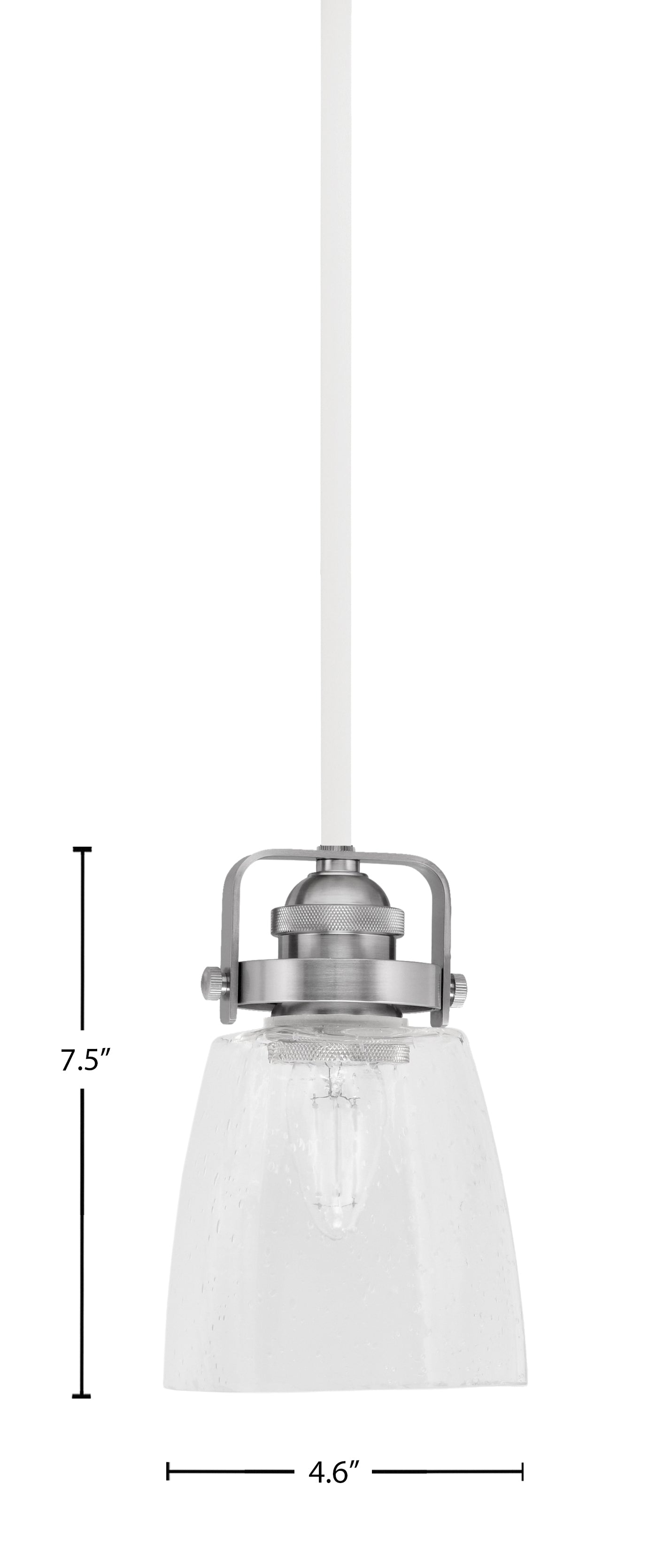 Easton One Light Mini Pendant in White & Brushed Nickel with 4.5" Square Clear Bubble Shade