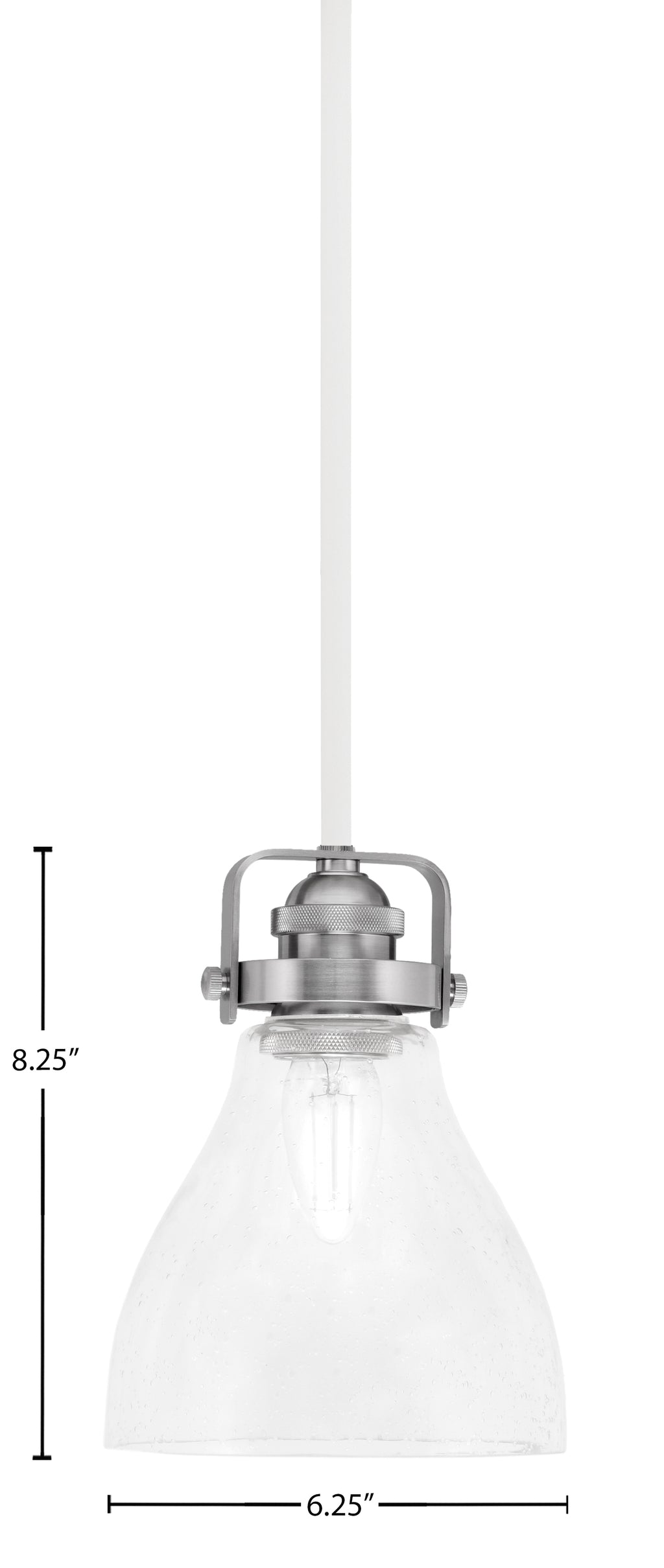 Easton One Light Mini Pendant in White & Brushed Nickel with 25" Clear Bubble Shade