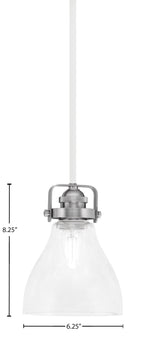 Easton One Light Mini Pendant in White & Brushed Nickel with 25" Clear Bubble Shade