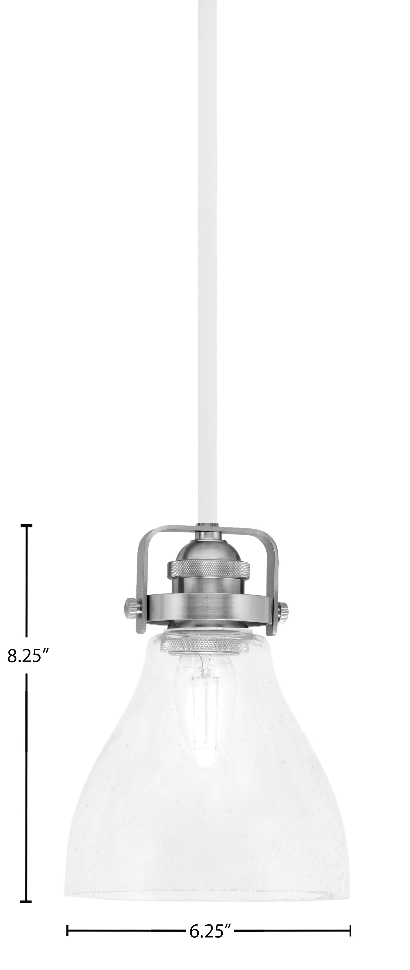 Easton One Light Mini Pendant in White & Brushed Nickel with 25" Clear Bubble Shade