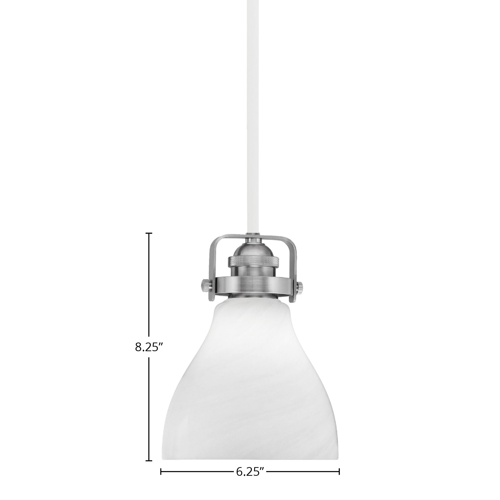 Easton One Light Mini Pendant in White & Brushed Nickel with 25" White Marble Shade